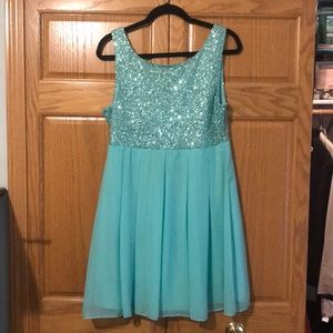 Mint green homecoming dress with sequin top